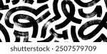 Labyrinth decorative seamless pattern with bold curved lines and loops. Hand drawn geometric seamless banner design in grunge style. Bold brush drawn doodle lines, messy squiggles and scribbles.