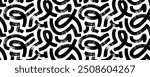 Labyrinth decorative seamless pattern with bold curved lines and loops. Hand drawn geometric seamless banner design in grunge style. Bold brush drawn doodle lines, messy squiggles and scribbles.