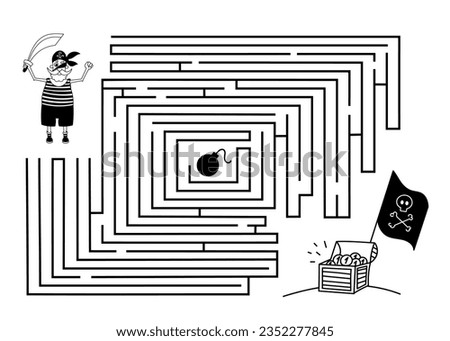 Labyrinth is an educational game for children. Help the pirate find the way to the treasure chest. Puzzle or logic quest for children's books, educational preschool games, teen magazines.