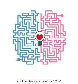 Labyrinth of electric wires in the form of the brain