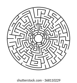 Labyrinth with entry and exit, round, black isolated on a white background. 