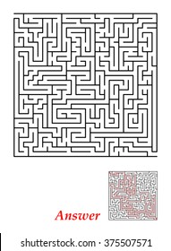 Labyrinth with entry and exit, square, black isolated on a white background. With the correct answer