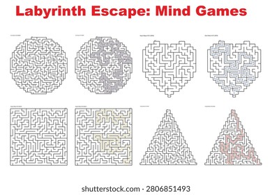 labyrinth escape mind games with various maze shapes puzzles and brain teasers