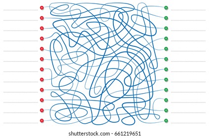 Labyrinth - fill in 12 words into the left column, follow the right paths and write 12 corresponding words into the right, e.g. in a different language - or couples, pairs, opposites, calculations.