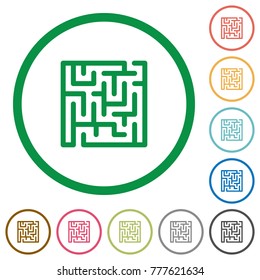 Labyrinth flat color icons in round outlines on white background