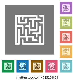 Labyrinth flat icons on simple color square backgrounds