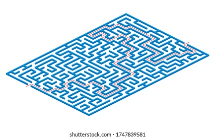 Labyrinth game. 3D Maze or puzzle design. Find the way and right solution for exit. Vector illustration.