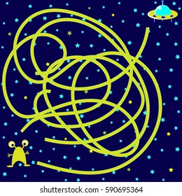 Labyrinth game with an alien in space vector illustration 