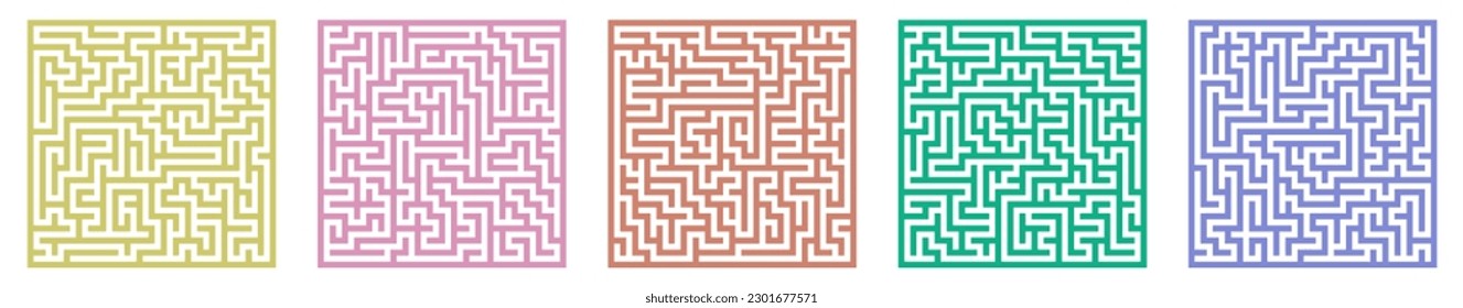 Labyrinth Game Background. Rectangle Maze, Simple Logic Game with Labyrinth Pathways. Finding Exit Path or Solution to a Problem. Logic Challenge Isolated Vector Illustration.