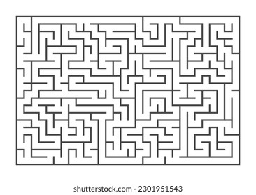 Labyrinth Game Background. Rectangle Maze, Simple Logic Game with Labyrinth Path Ways. Finding Exit Path or Solution to a Problem. Logic Challenge Isolated Vector Illustration.