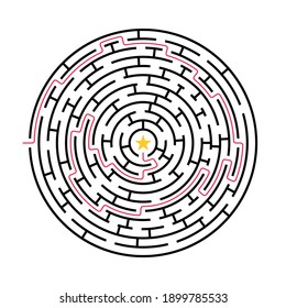 Labyrinth game. Circle maze puzzle. Find the right way, path or solution. Vector illustration.