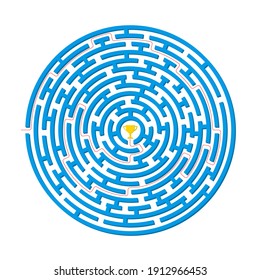 Labyrinth game. Circle maze puzzle. Find the right way, path or solution. Vector illustration.