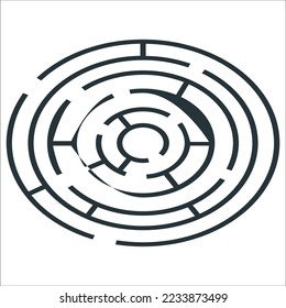 Juego laberíntico. Rompecabezas del laberinto del círculo. Encuentre la manera, ruta o solución adecuadas. Ilustración vectorial.
Circle Maze con solución. Laberinto con entrada y salida. Encuentra el concepto de salida. Ilustración vectorial.