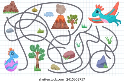 Juego del laberinto con donosaurios y volcán