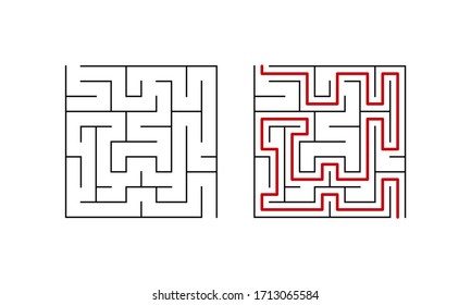Labyrinth game the lowest level. Simple puzzle with solution. Vector illustration.