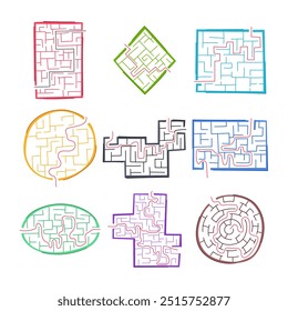 Labyrinth Spiel Labyrinth Set Cartoon. Herausforderung Abenteuer, Erkundung Geheimnis, Reise Quest Labyrinth Spiel Labyrinth Zeichen. einzelne Symbol, Vektorgrafik