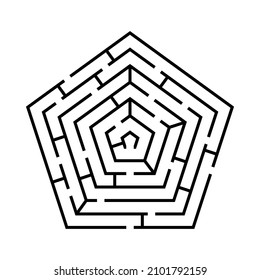 Labyrinth game scheme of pentagon shape in black color flat vector illustration