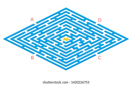 Labyrinth Game. Square 3D Maze. Find The Way Game. Exit And Entrance Puzzle. Vector Illustration. 