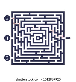 Labyrinth game. Three entrance, one exit and one right way to go. But many paths to deadlock. Vector illustration. Eps 10.