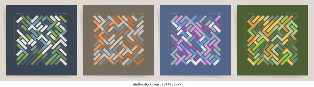 Labyrinth Geometric Temples Set. Geometric Maze Patterns for Graphic Design, Posters, Abstract Concepts.