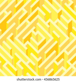 Labyrinth. Geometrical seamless pattern. Yellow geometrical background. Vector illustration