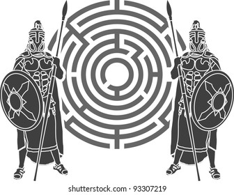 labyrinth and guards. stencil. vector illustration