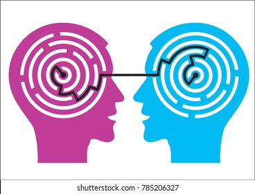 Labyrinth in the heads.
Illustration of two male heads with maze symbolizing psychology.Vector available.