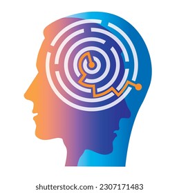 
Labyrinth in the heads,depression solution. 
Male stylized head silhouettes with maze. Concept symbolizing solution of psychological problems. Vector available.