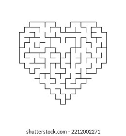 Labyrinth. Heart shape maze. Puzzle Game for kids or adults. 2 way entrance path. Sketch vector illustration