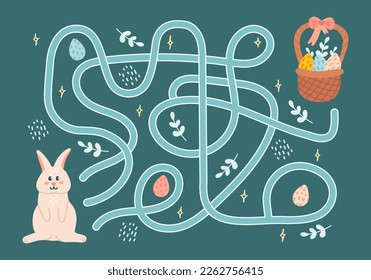 Labyrinth, hilf Kaninchen, mit Ostereiern zu korken. Logische Suche nach Kindern. Cute Illustration für Kinderbücher, pädagogisches Spiel