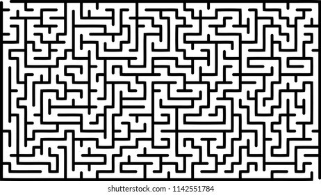 Labyrinth of high complexity. Vector illustration of a maze. Abstract geometric background. Black and white pattern.