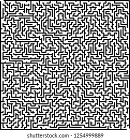 Labyrinth of high complexity. Vector illustration of a maze. Black and white pattern. Geometrical backdrop.