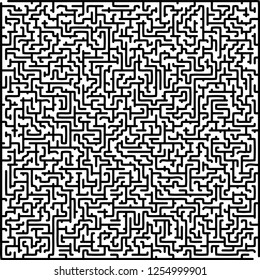 Labyrinth of high complexity. Vector illustration of a maze. Black and white pattern. Geometrical backdrop.