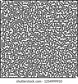 Labyrinth of high complexity. Vector illustration of a maze. Black and white pattern. Geometrical backdrop.