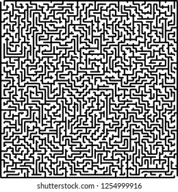 Labyrinth of high complexity. Vector illustration of a maze. Black and white pattern. Geometrical backdrop.