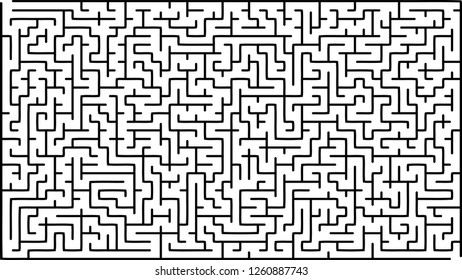 Labyrinth of high complexity. Vector illustration of a maze. Black and white pattern. Geometrical backdrop.