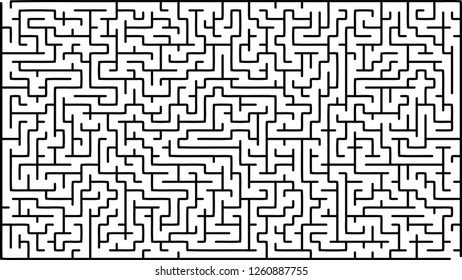 Labyrinth of high complexity. Vector illustration of a maze. Black and white pattern. Geometrical backdrop.