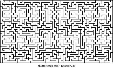 Labyrinth of high complexity. Vector illustration of a maze. Black and white pattern. Geometrical backdrop.