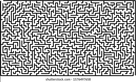 Labyrinth of high complexity. Vector illustration of a maze. Black and white pattern. Geometrical backdrop.