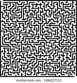 Labyrinth of high complexity. Vector illustration of a maze. Black and white pattern. Geometrical backdrop.