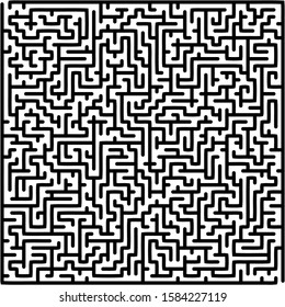 Labyrinth of high complexity. Vector illustration of a maze. Black and white pattern. Geometrical backdrop.