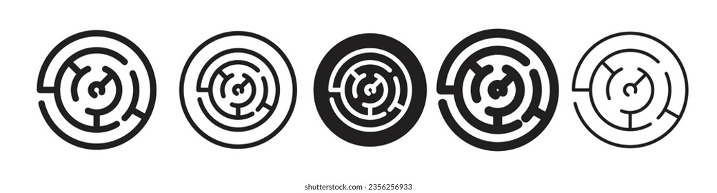 Labyrinth icon. circular shape maze puzzle path way game symbol. Vector set of direction confusion complexity. Flat outline of business problem solving skill mindset. Mystery labyrinth logo