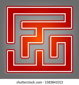 Labyrinth icon. illustration. Flat red icon with linear white icon with gray shadow at grayish background. Illustration.