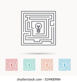 Labyrinth icon. Problem challenge sign. Find solution symbol. Linear icons on white background. Vector