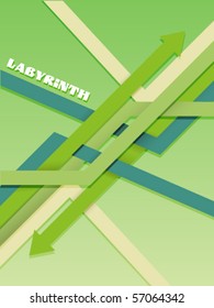 Labyrinth illustration from color arrows and lines.