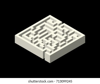 Labyrinth. Isolated on black background. 3d Vector illustration. Isometric projection.