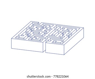 Labyrinth. Isolated on white background. Vector outline illustration. Dimetric projection.
