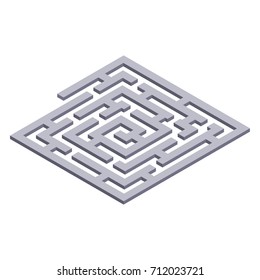 Labyrinth isometric silhouette icon. Flat vector cartoon illustration. Objects isolated on a white background.