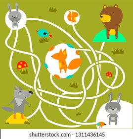 Labyrinth Kids Forest Animals Stock Vector (Royalty Free) 1311436145 ...