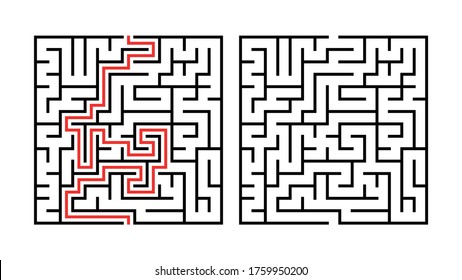 Labyrinth for kids. Maze. Find right way. Simple square maze